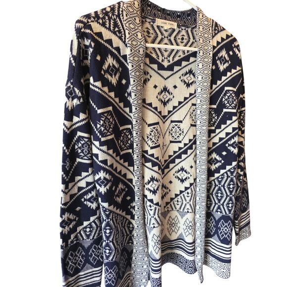 Pink Rose Aztec Cardigan S Womens Blue Long Sleeve Open Front Classic Fall - Picture 2 of 5